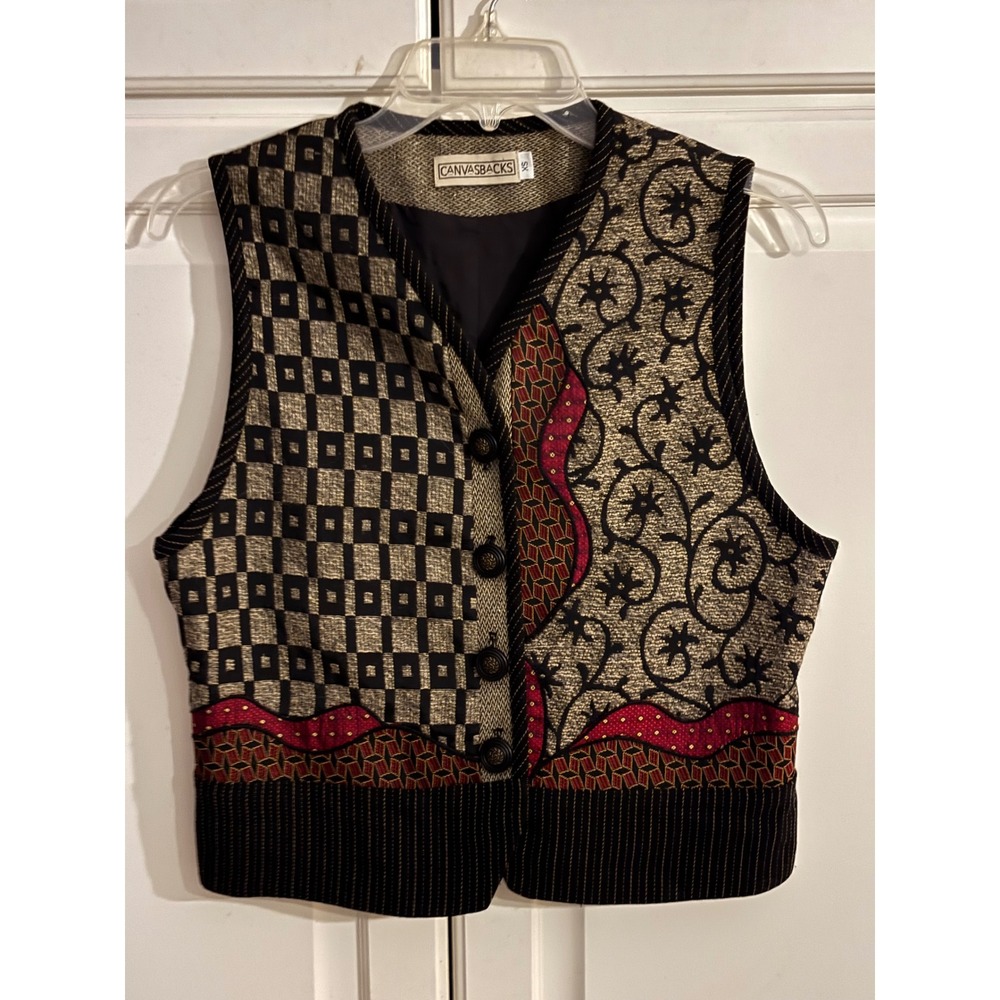 Canvasbacks Vintage Tapestry Vest Womens XS Pattern Silk Wool Blend‎ USA Made